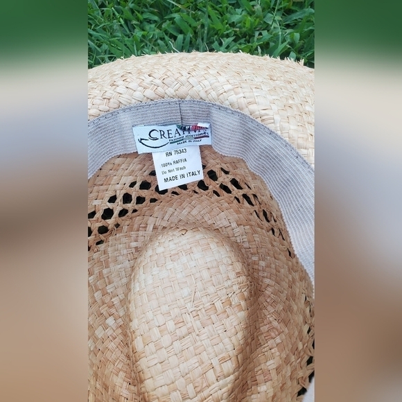CREATIVA Fashion Accessories Hat Made in Italy Tan Color Cream strip 100%Raffia - Picture 9 of 10